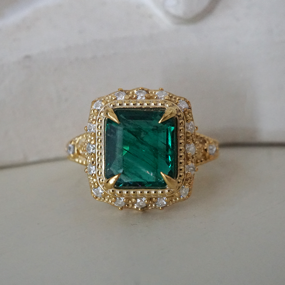 One Of A Kind: Victorian Emerald Diamond Ring in 14K and 18K Gold