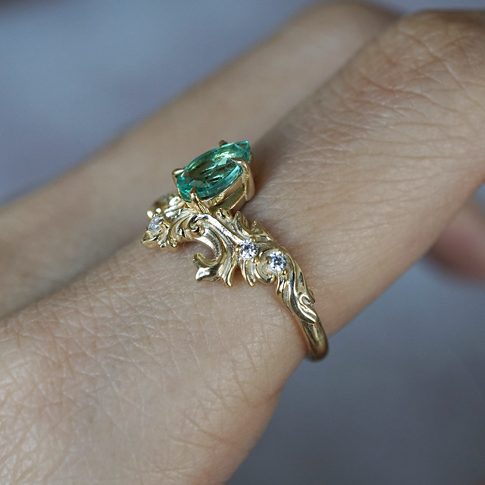 Achilles Wing Emerald Diamond Ring in 14K and 18K Gold