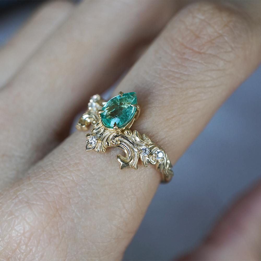 Achilles Wing Emerald Diamond Ring in 14K and 18K Gold