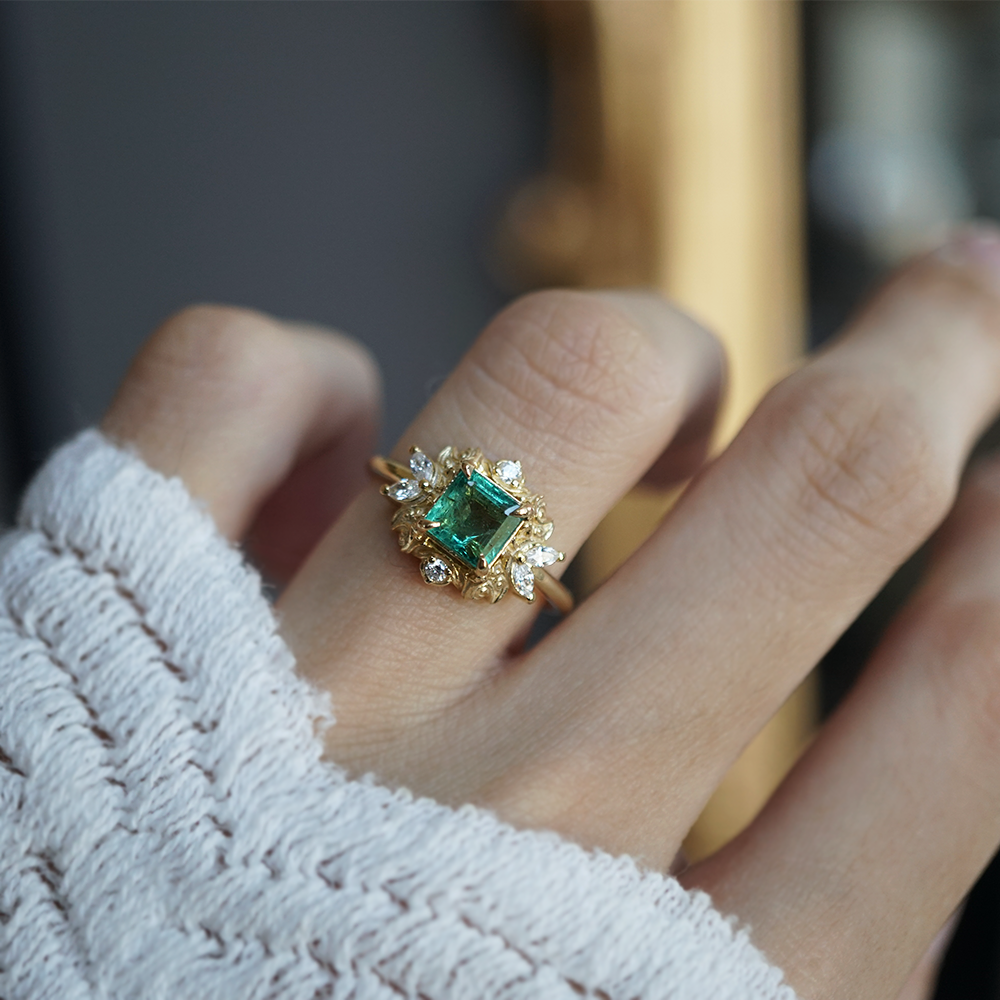 Emerald Gilded Grace Diamond Ring in 14K and 18K Gold