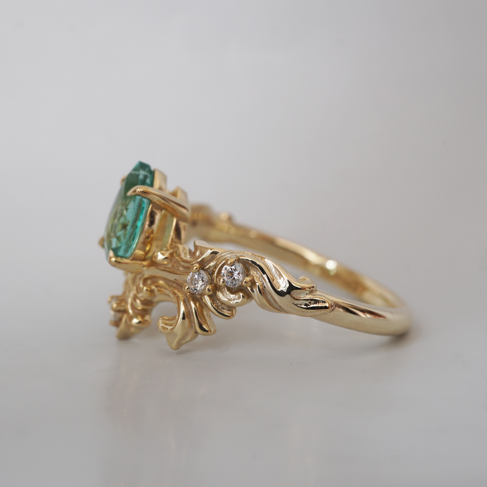 Achilles Wing Emerald Diamond Ring in 14K and 18K Gold