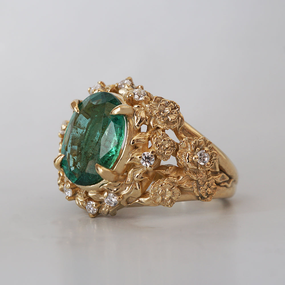 Oval Emerald Tulip Diamond Ring in 14K and 18K Gold