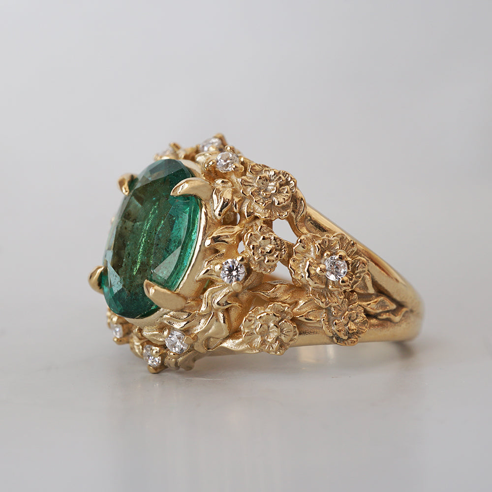 Oval Emerald Tulip Diamond Ring in 14K and 18K Gold