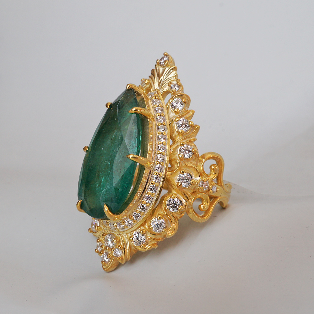 One Of A Kind: Elysium Emerald Diamond Ring in 14K and 18K Gold, 5.69ct