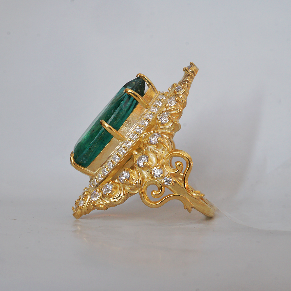 One Of A Kind: Elysium Emerald Diamond Ring in 14K and 18K Gold, 5.69ct