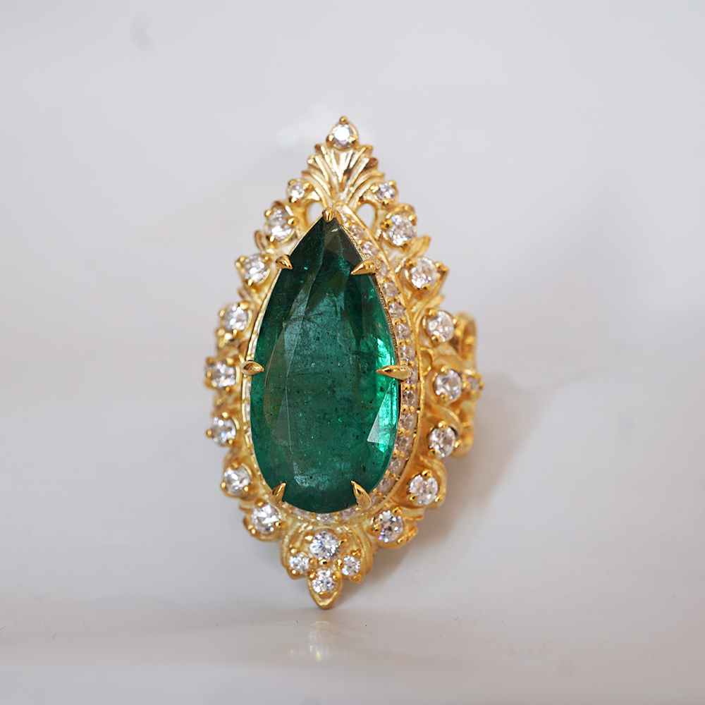 One Of A Kind: Elysium Emerald Diamond Ring in 14K and 18K Gold, 5.69ct