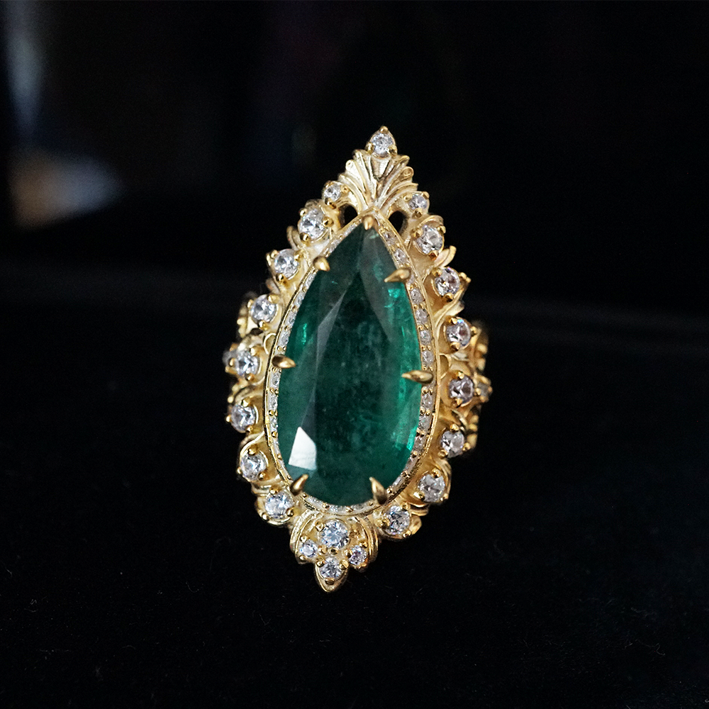 One Of A Kind: Elysium Emerald Diamond Ring in 14K and 18K Gold, 5.69ct