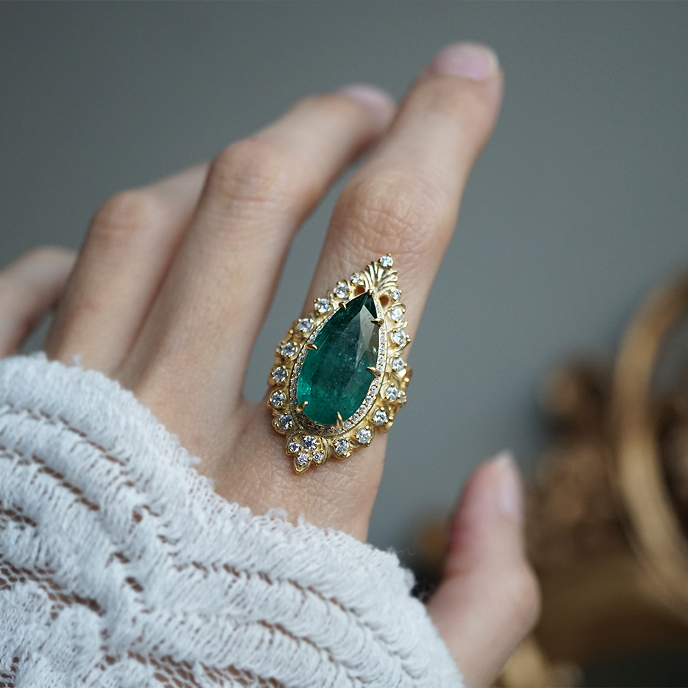 One Of A Kind: Elysium Emerald Diamond Ring in 14K and 18K Gold, 5.69ct