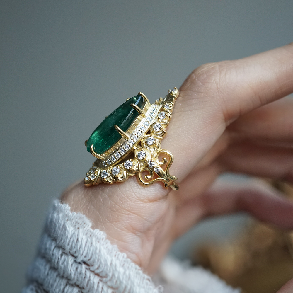 One Of A Kind: Elysium Emerald Diamond Ring in 14K and 18K Gold, 5.69ct