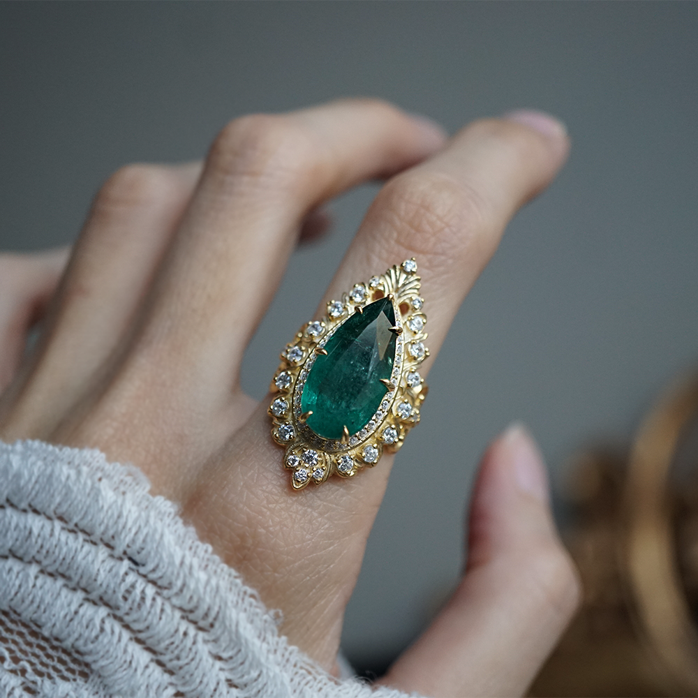 One Of A Kind: Elysium Emerald Diamond Ring in 14K and 18K Gold, 5.69ct