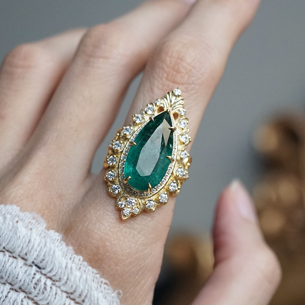 One Of A Kind: Elysium Emerald Diamond Ring in 14K and 18K Gold, 5.69ct