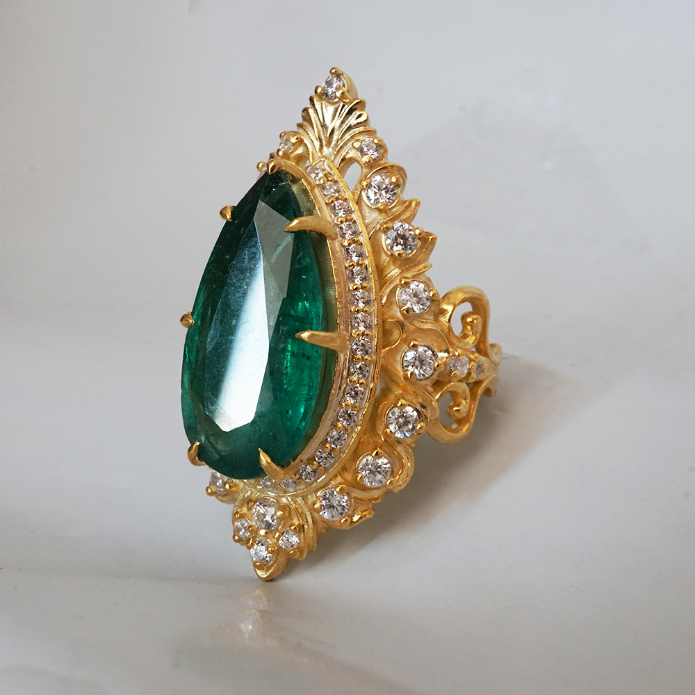 One Of A Kind: Elysium Emerald Diamond Ring in 14K and 18K Gold, 5.69ct