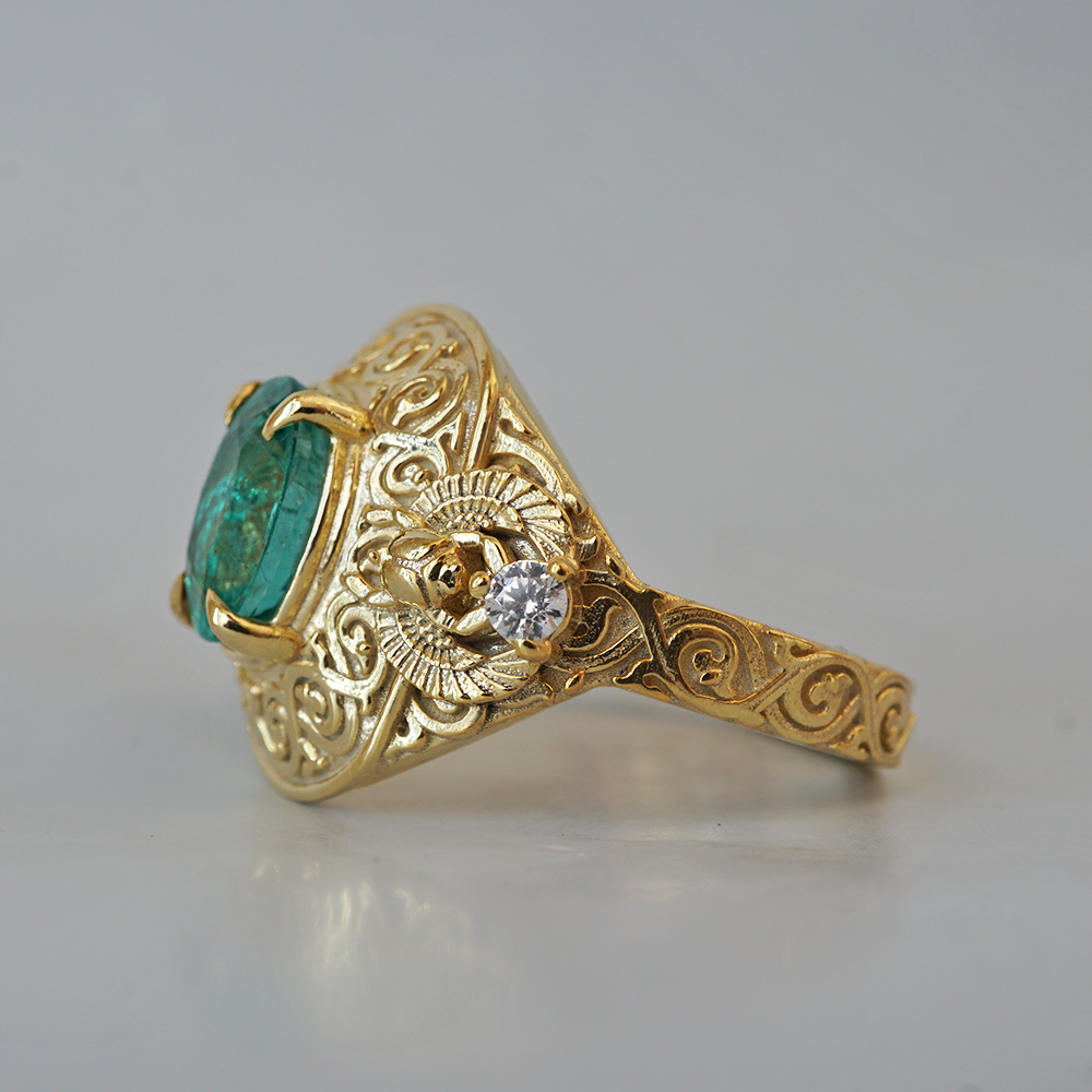 Emerald Scarab Ring in 14K and 18K Gold