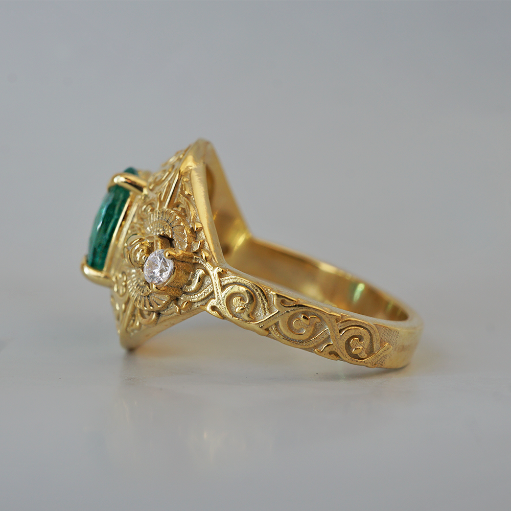 Emerald Scarab Ring in 14K and 18K Gold