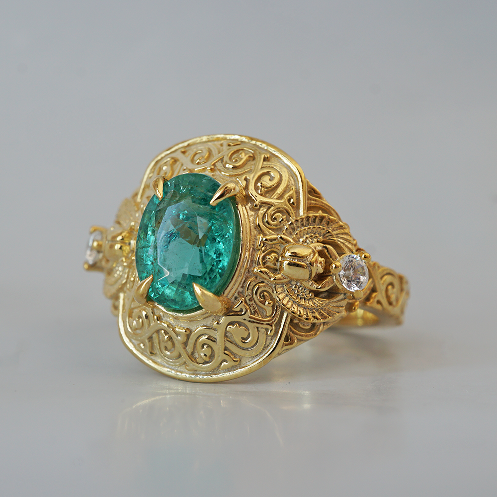 Emerald Scarab Ring in 14K and 18K Gold