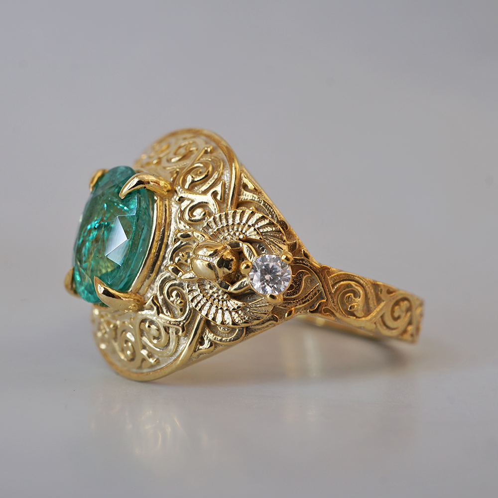 Emerald Scarab Ring in 14K and 18K Gold