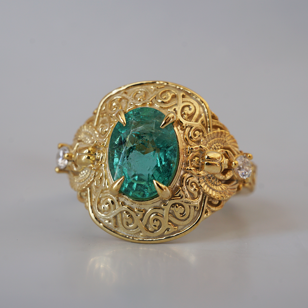 Emerald Scarab Ring in 14K and 18K Gold