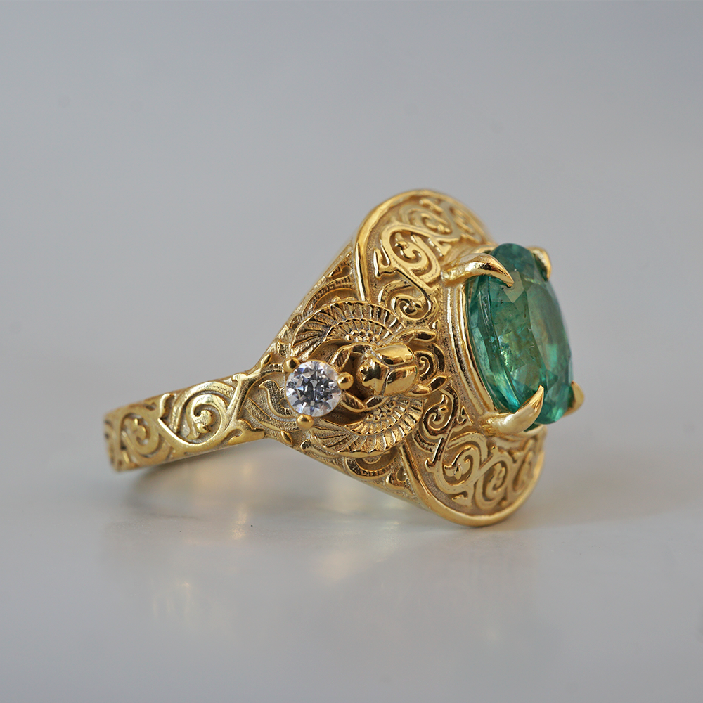 Emerald Scarab Ring in 14K and 18K Gold