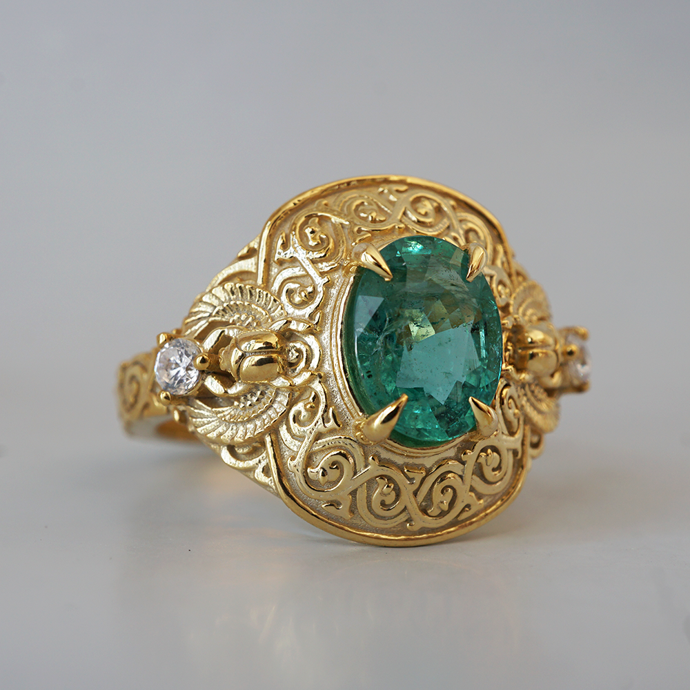 Emerald Scarab Ring in 14K and 18K Gold