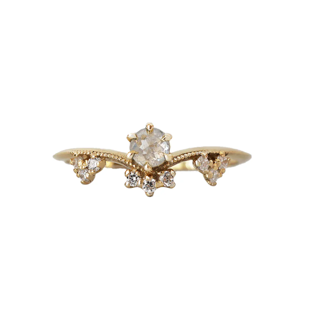 14K Fairy Salt & Pepper Diamond Ring