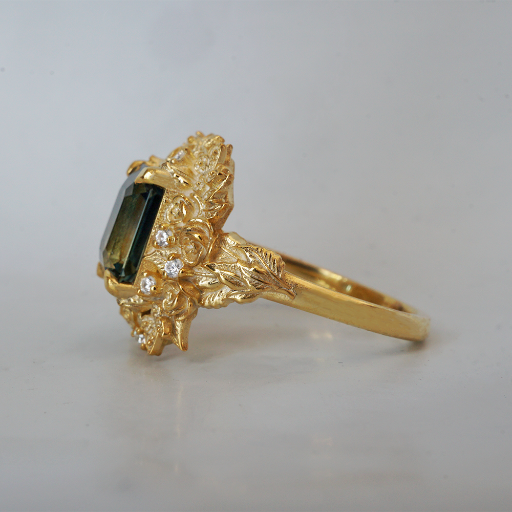 One Of A Kind: Rosevine Bi-Color Sapphire Diamond Ring in 14K and 18K Gold