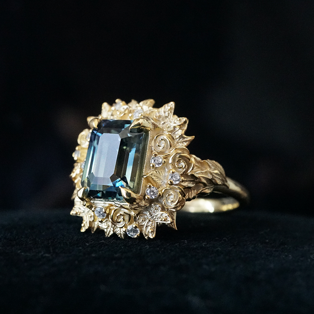 One Of A Kind: Rosevine Bi-Color Sapphire Diamond Ring in 14K and 18K Gold