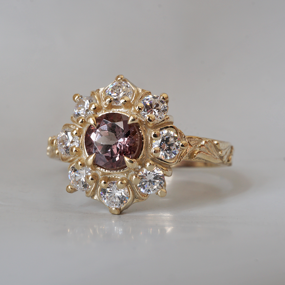 Limited Edition: Color Change Garnet Gardenia Ring in 14K and 18K Gold