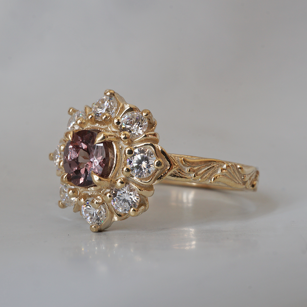 Limited Edition: Color Change Garnet Gardenia Ring in 14K and 18K Gold