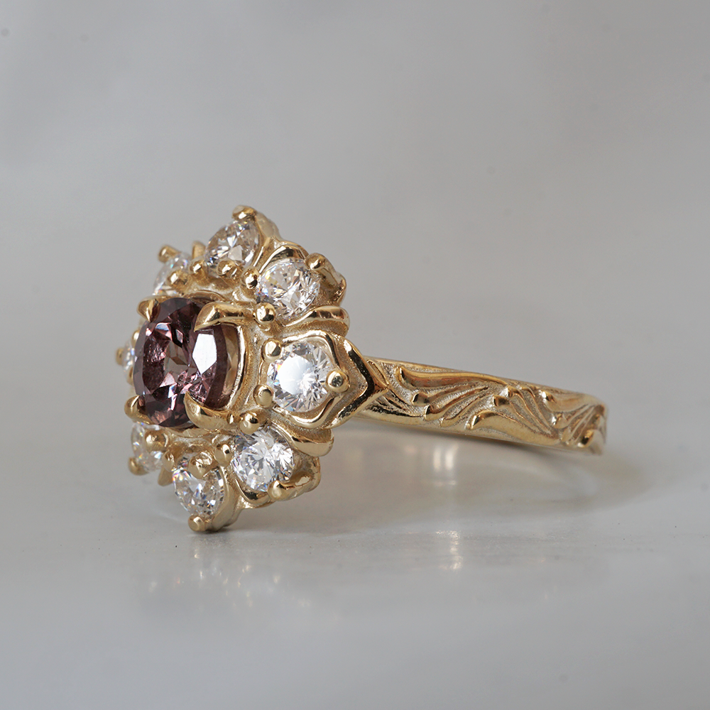 Limited Edition: Color Change Garnet Gardenia Ring in 14K and 18K Gold