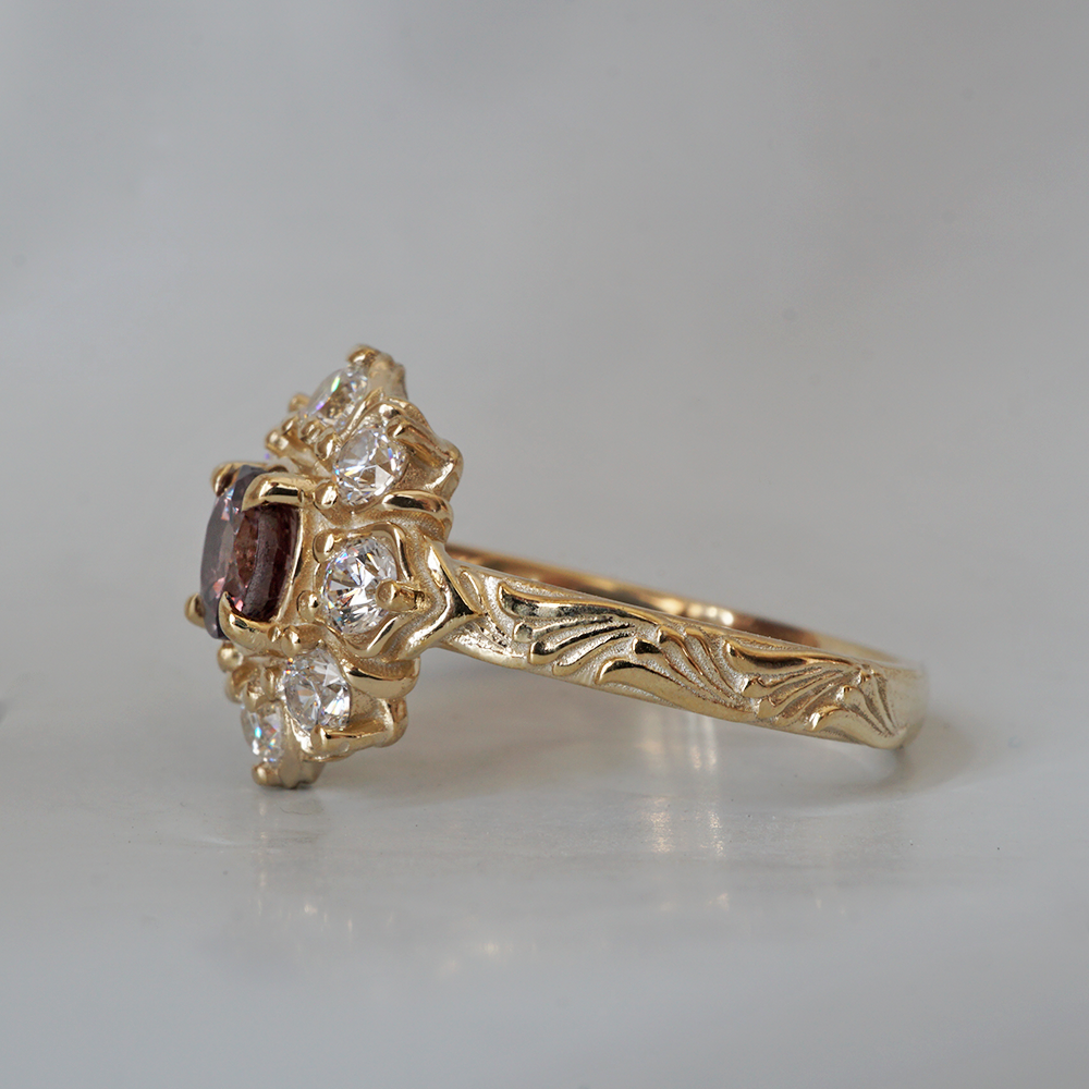 Limited Edition: Color Change Garnet Gardenia Ring in 14K and 18K Gold