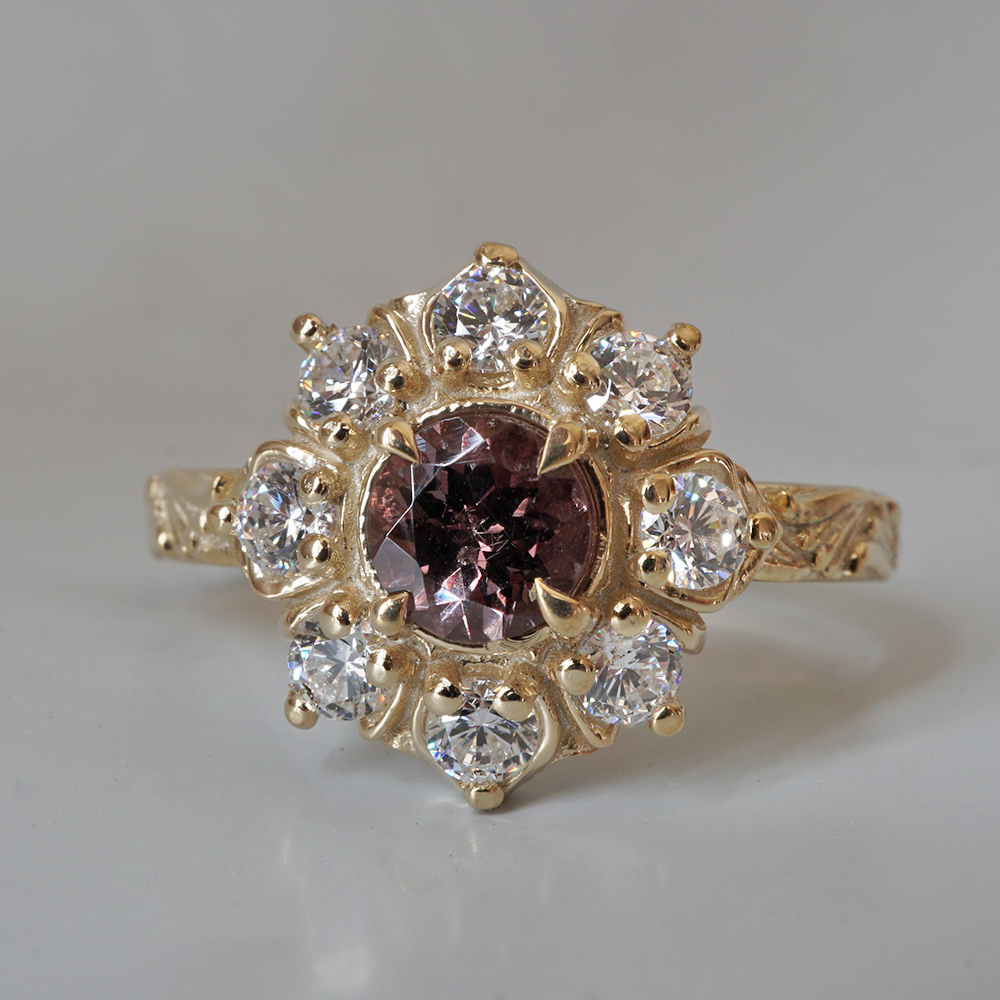 Limited Edition: Color Change Garnet Gardenia Ring in 14K and 18K Gold