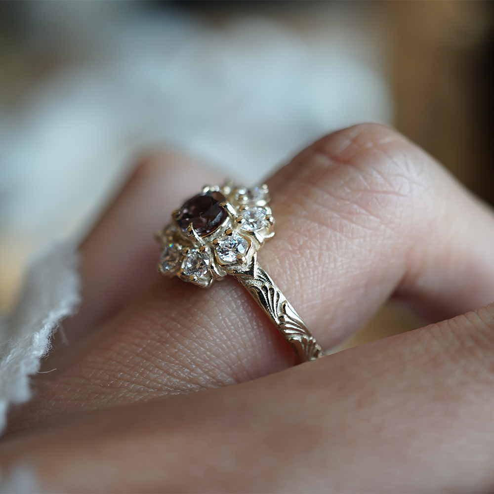 Limited Edition: Color Change Garnet Gardenia Ring in 14K and 18K Gold