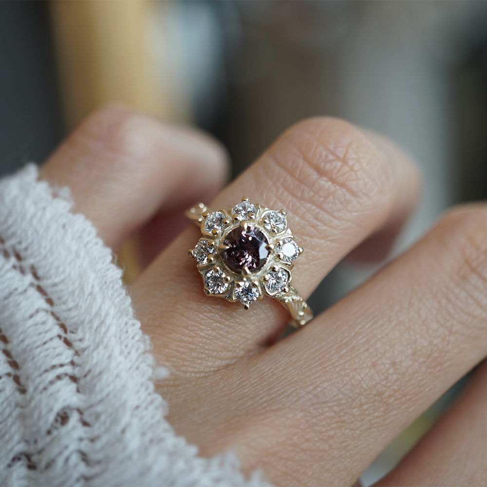 Limited Edition: Color Change Garnet Gardenia Ring in 14K and 18K Gold