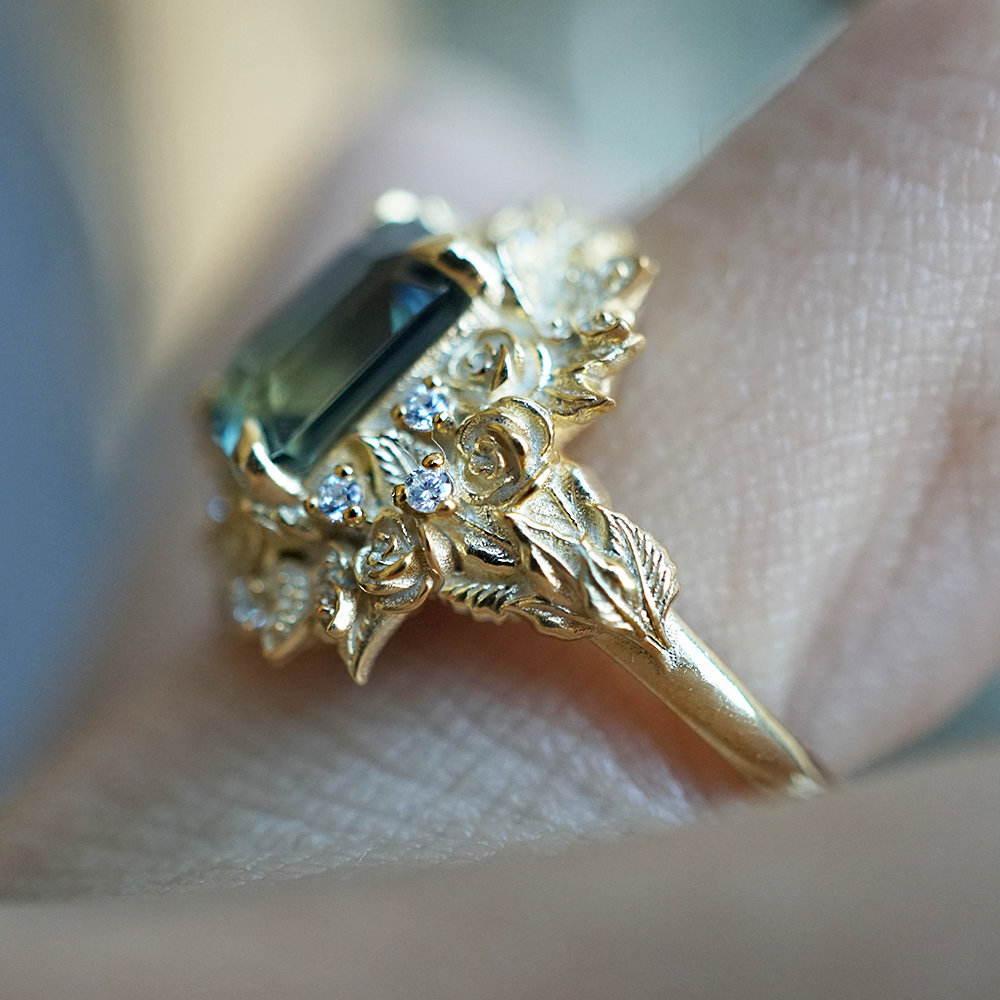 One Of A Kind: Rosevine Bi-Color Sapphire Diamond Ring in 14K and 18K Gold