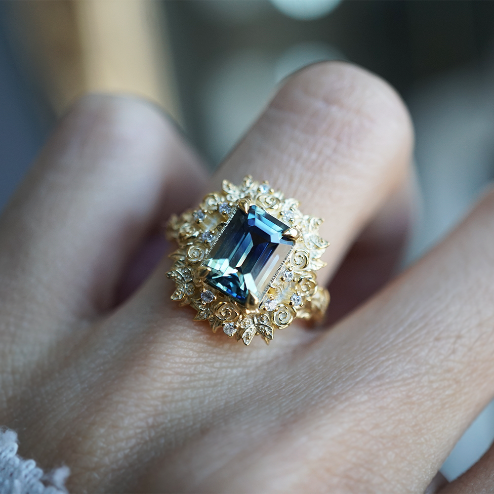 One Of A Kind: Rosevine Bi-Color Sapphire Diamond Ring in 14K and 18K Gold