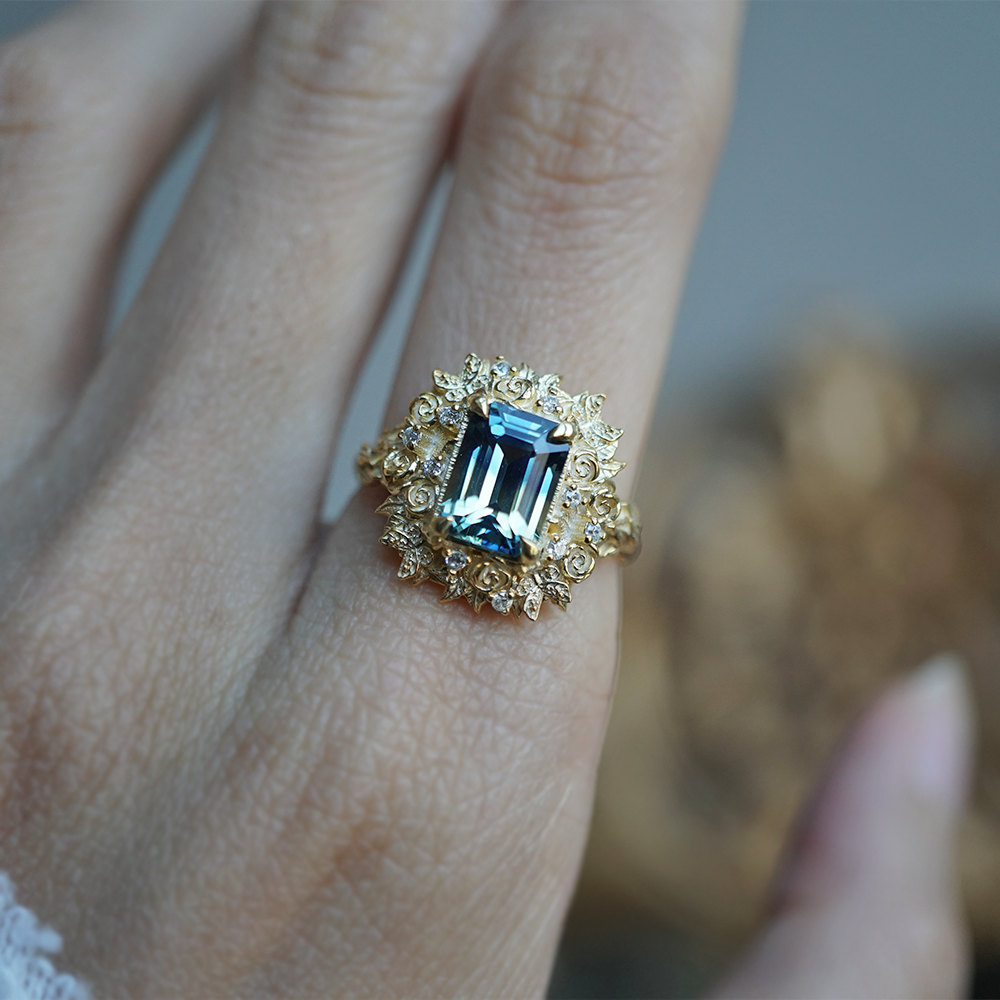 One Of A Kind: Rosevine Bi-Color Sapphire Diamond Ring in 14K and 18K Gold