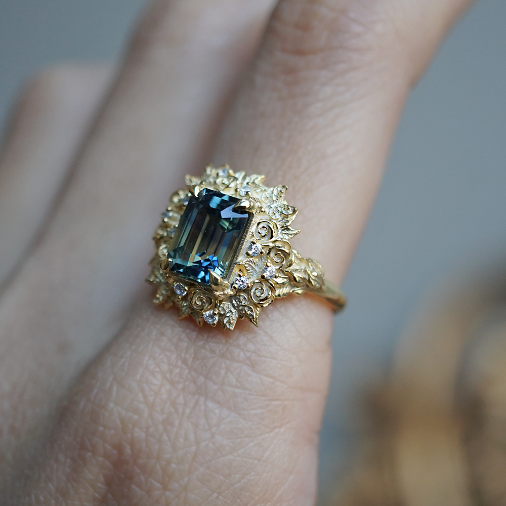 One Of A Kind: Rosevine Bi-Color Sapphire Diamond Ring in 14K and 18K Gold