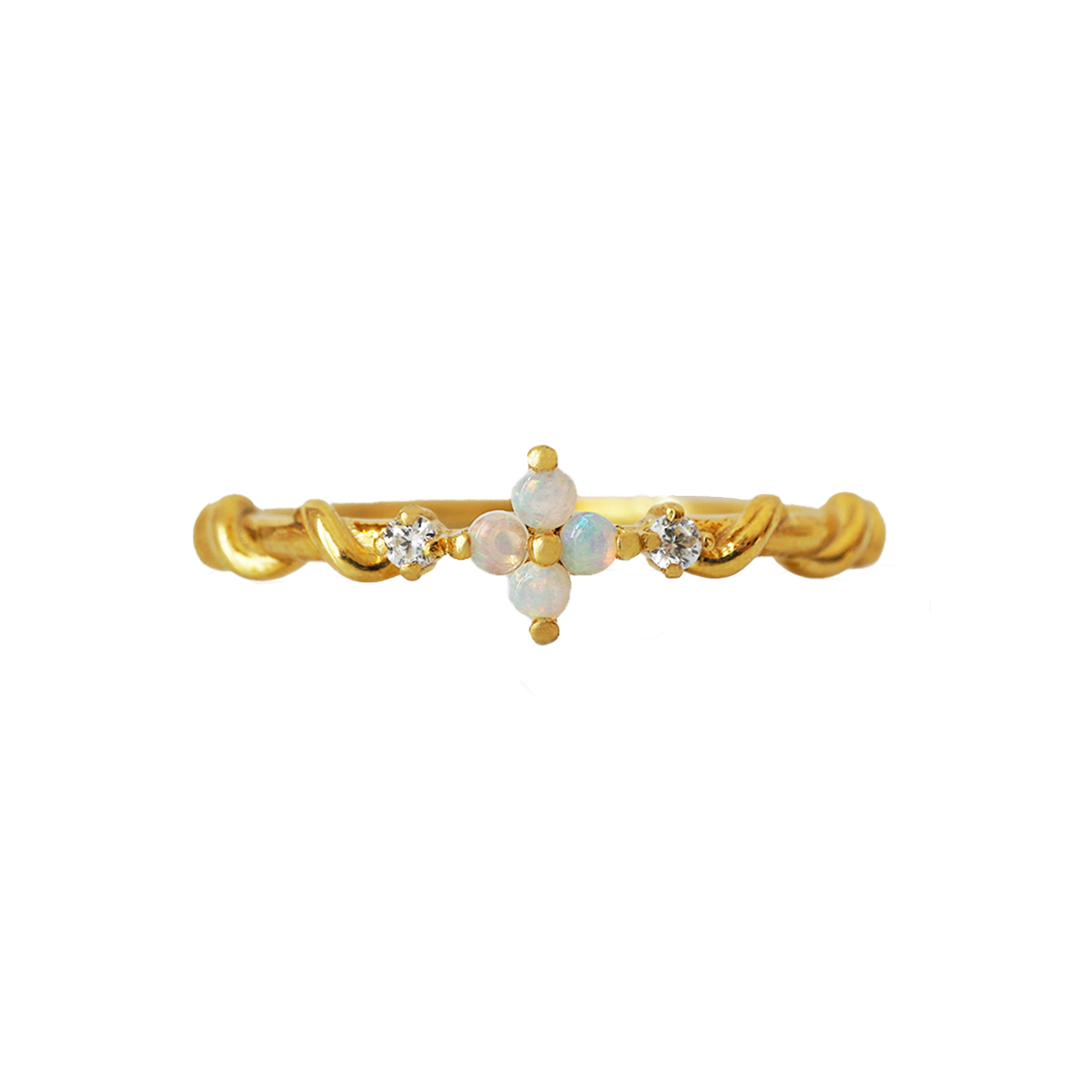 14K Love Me Not Flower Opal Diamond Twist Ring