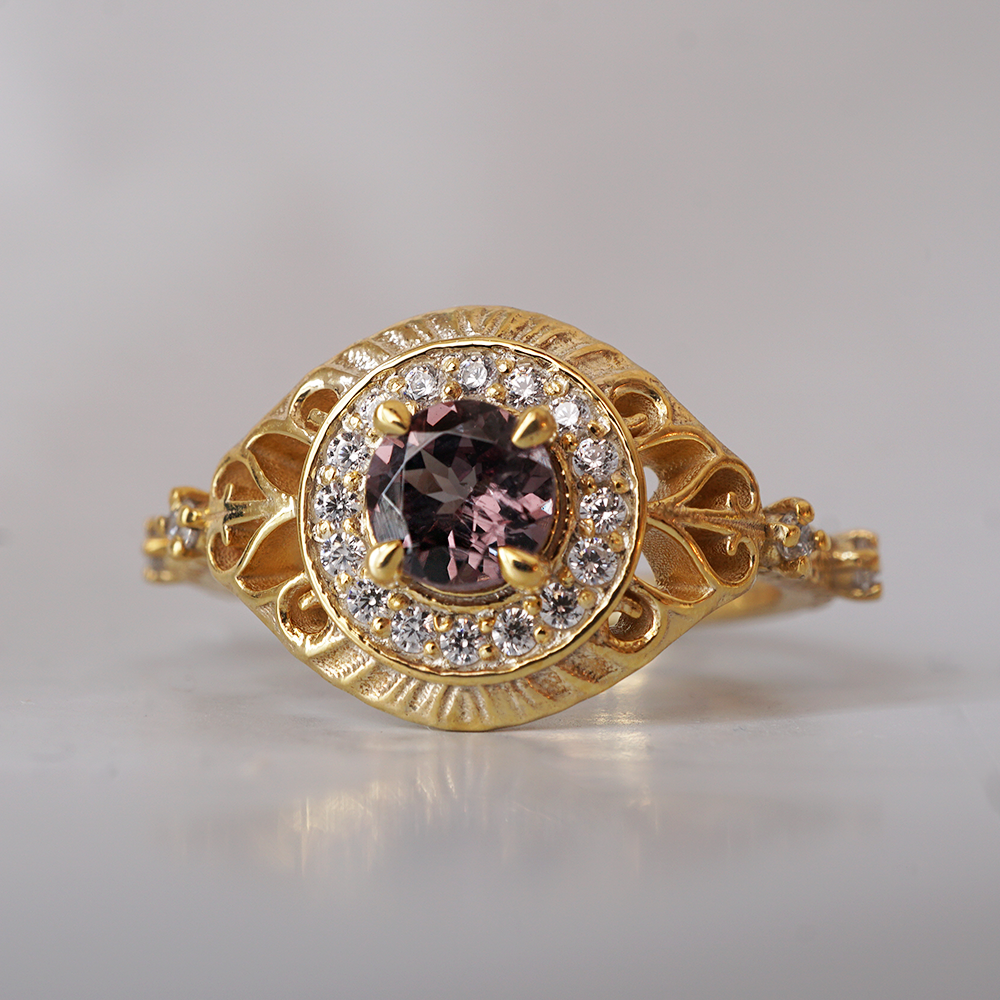 Limited Edition: Color Change Garnet Orbit Diamond Ring in 14K and 18K Gold