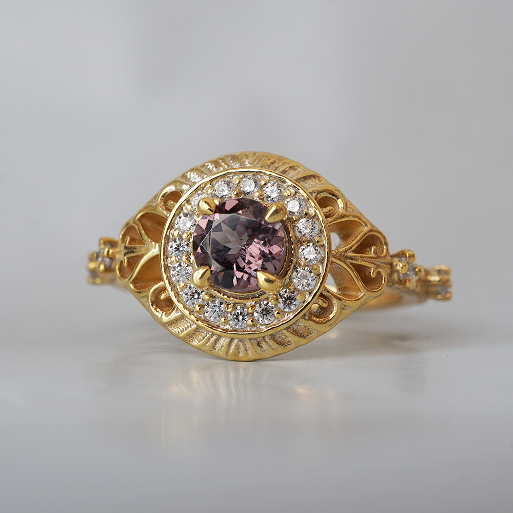 Limited Edition: Color Change Garnet Orbit Diamond Ring in 14K and 18K Gold