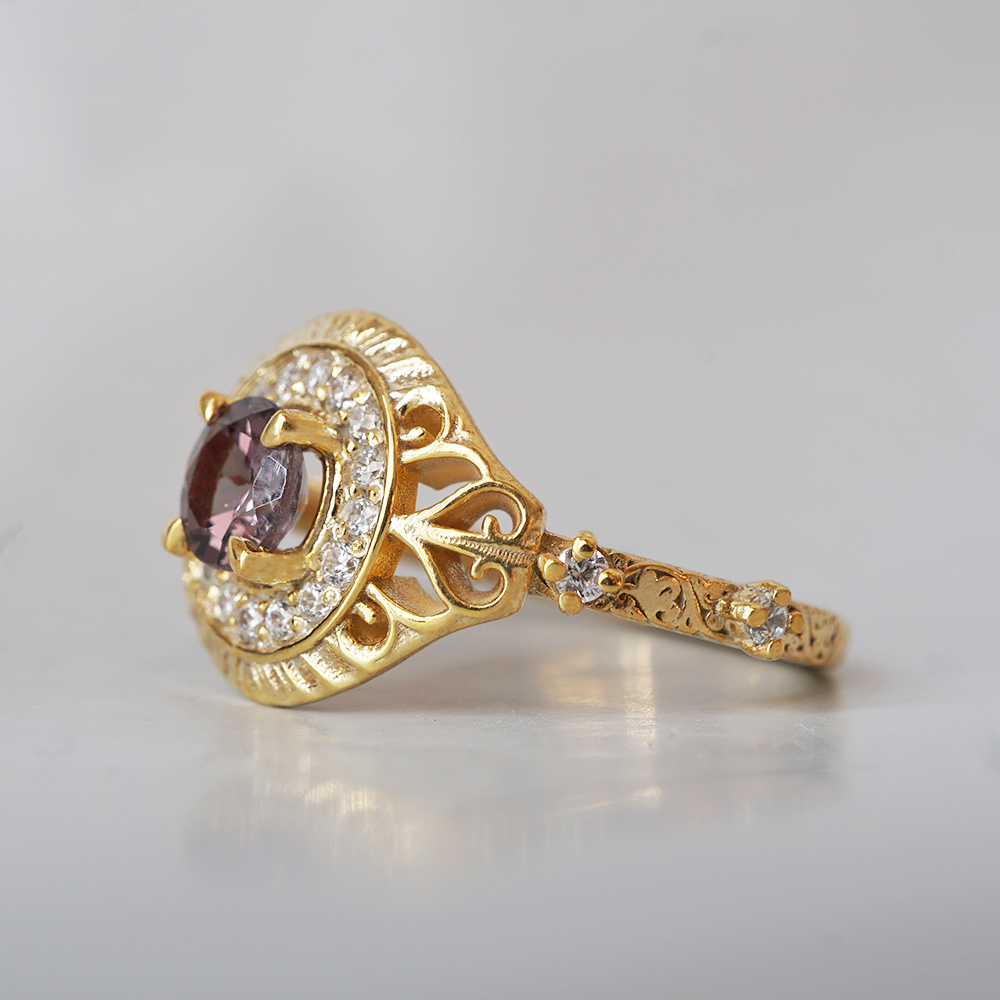 Limited Edition: Color Change Garnet Orbit Diamond Ring in 14K and 18K Gold