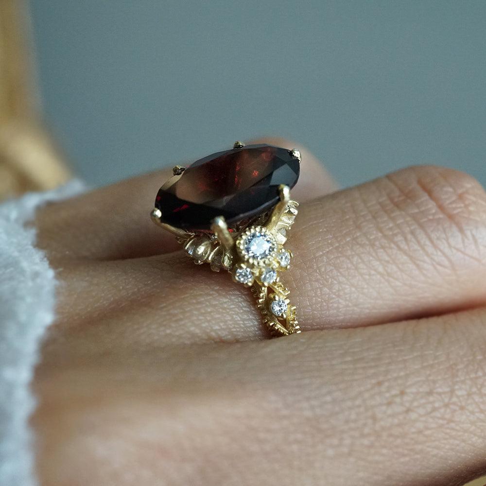 Oval Garnet Queen Victoria Diamond Ring in 14K and 18K Gold - Tippy Taste Jewelry