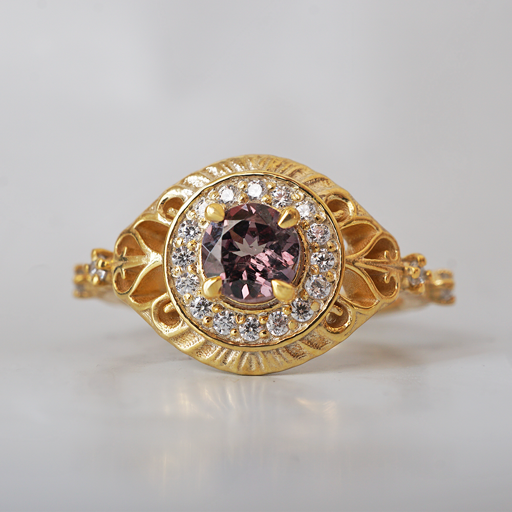 Limited Edition: Color Change Garnet Orbit Diamond Ring in 14K and 18K Gold