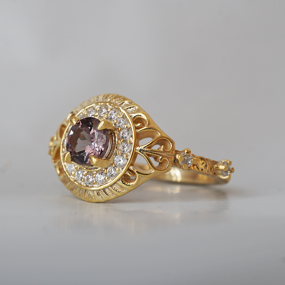 Limited Edition: Color Change Garnet Orbit Diamond Ring in 14K and 18K Gold