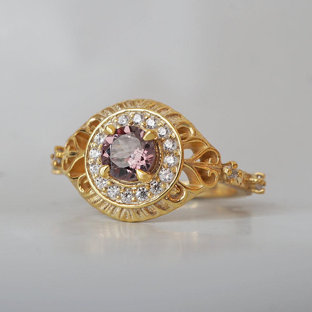 Limited Edition: Color Change Garnet Orbit Diamond Ring in 14K and 18K Gold