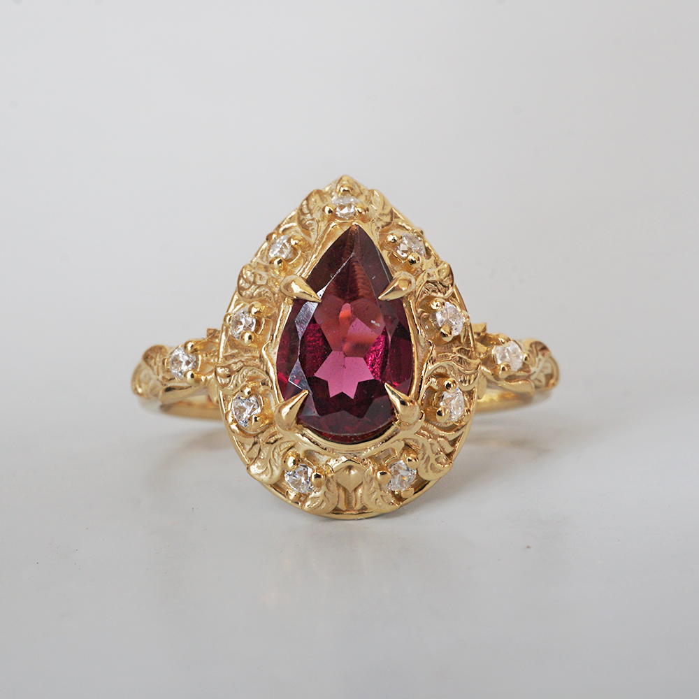 Rose Of Garnet Diamond Ring in 14K and 18K Gold