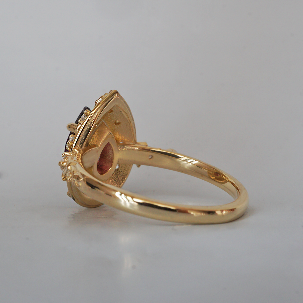 Rose Of Garnet Diamond Ring in 14K and 18K Gold