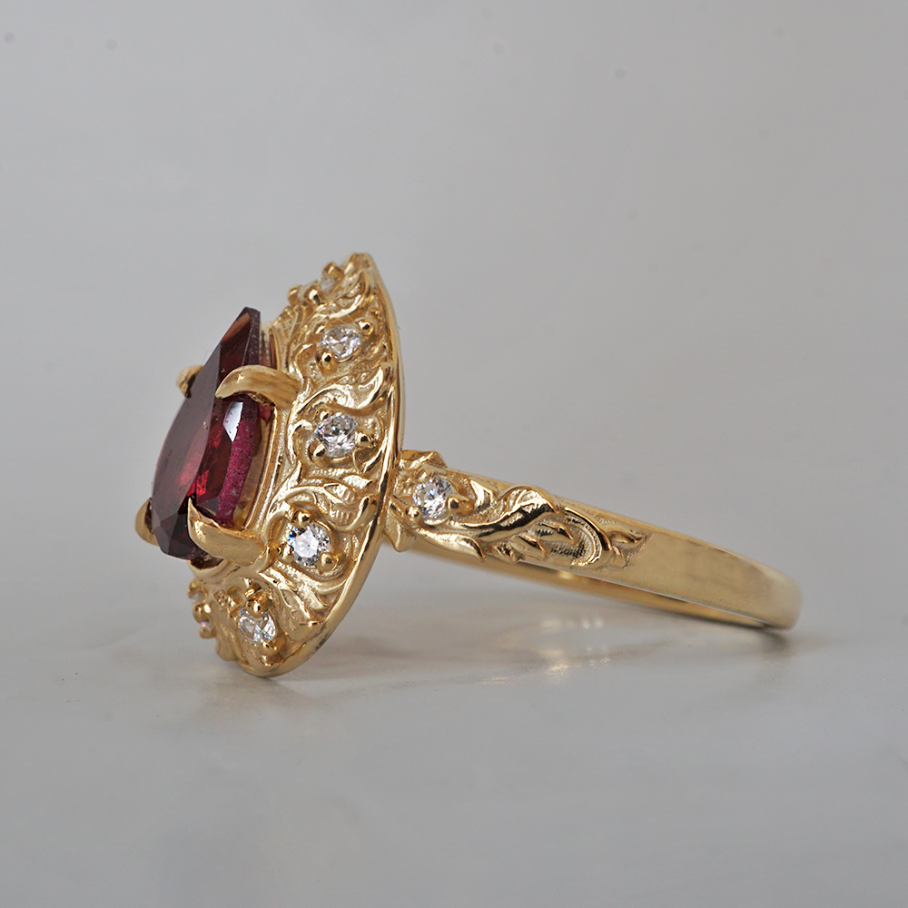 Rose Of Garnet Diamond Ring in 14K and 18K Gold