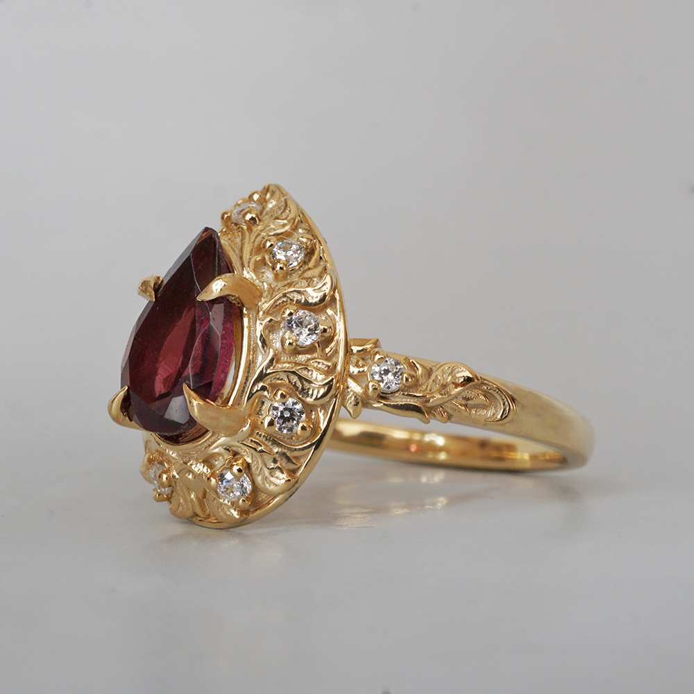 Rose Of Garnet Diamond Ring in 14K and 18K Gold