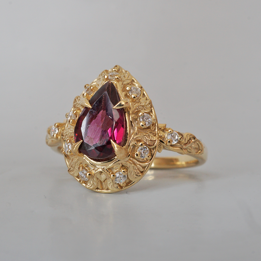 Rose Of Garnet Diamond Ring in 14K and 18K Gold